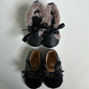 Cozy Black Baby Shoe bundle with Faux Fur Trim and how detailing